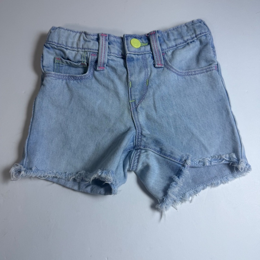 Old Navy Toddler Girls Light Wash Cut Off Denim Shorts Neon Stitching 18-24M